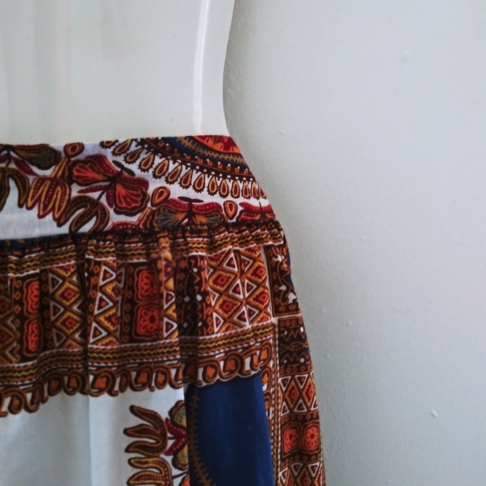 D'iyanu White & Orange Maxi skirt w/border fringes